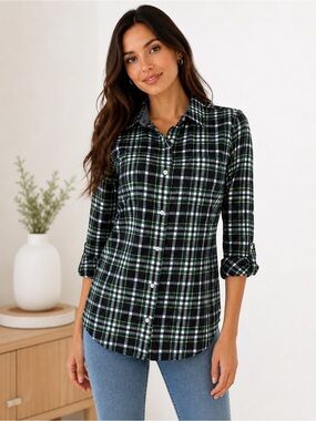 Tommy Hilfiger Plaid Button Down Shirt Small | Roll Tab Sleeve